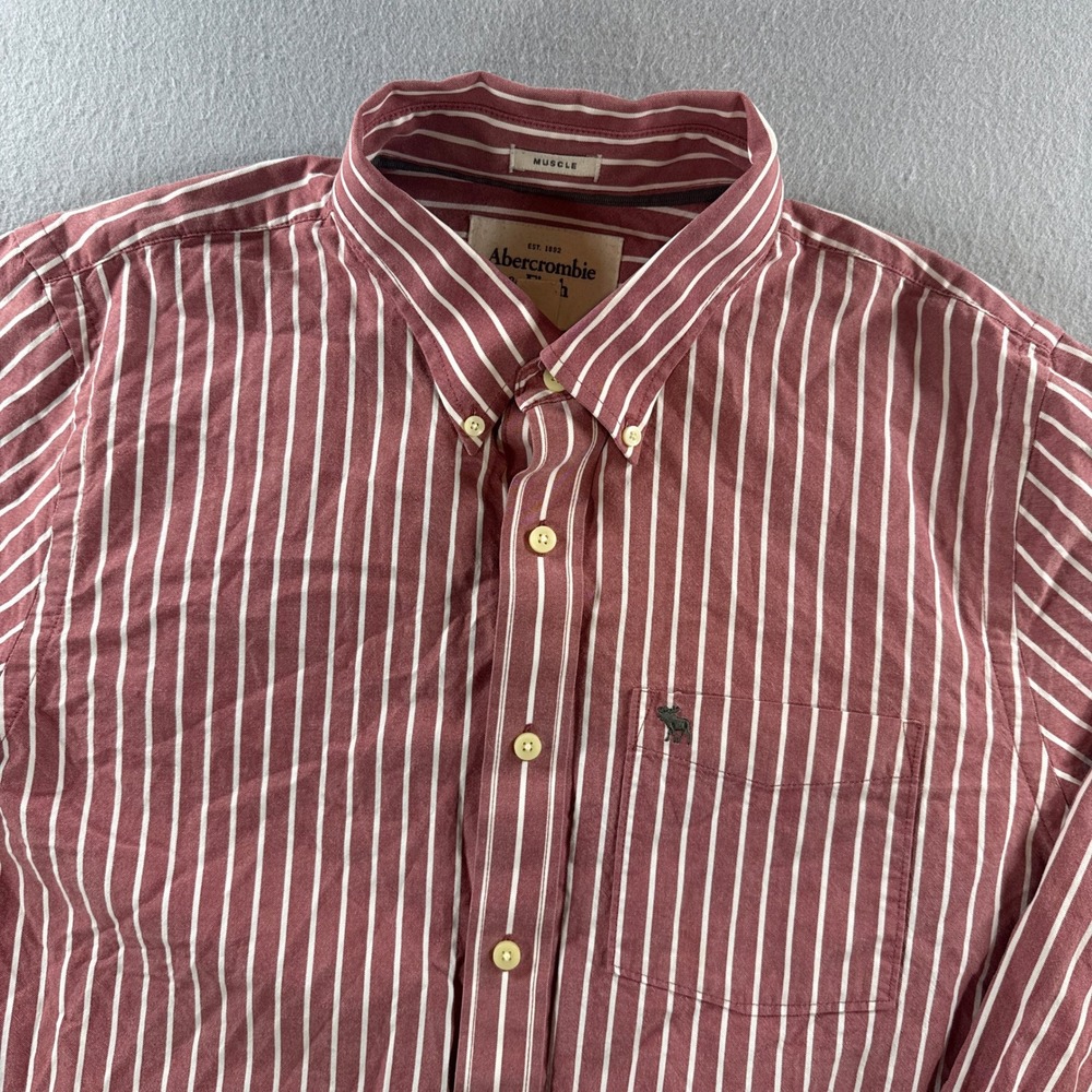 Abercrombie & Fitch Button Up Shirt Mens XXL Pink Striped Muscle Fit Long Sleeve